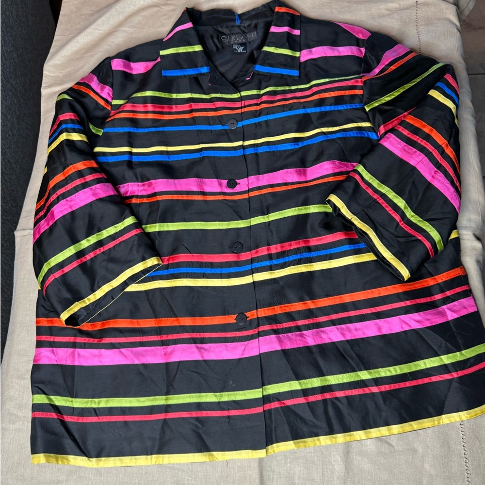 SILKLAND WOMAN Size 22W Plus Silk Bright Stripes Boutique Jacket Excellent - Picture 3 of 6